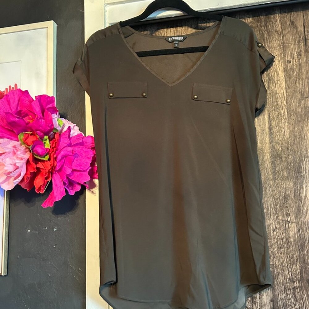 Express Brown Front Pocket Blouse